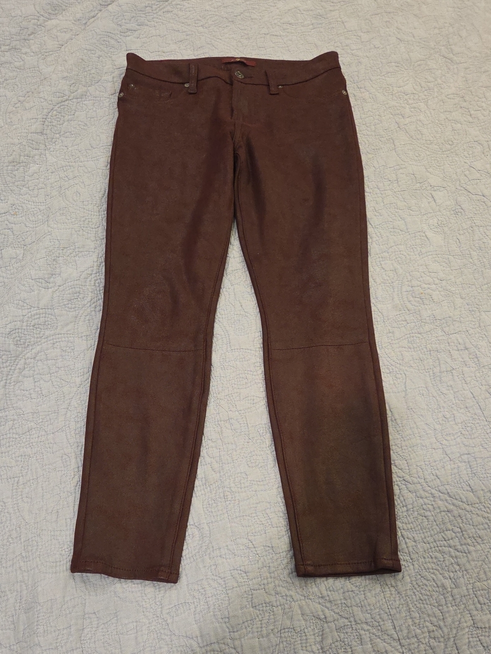 7 For All Mankind Faux Suede Coated Skinny Jeans Plum Merlot Size 26!